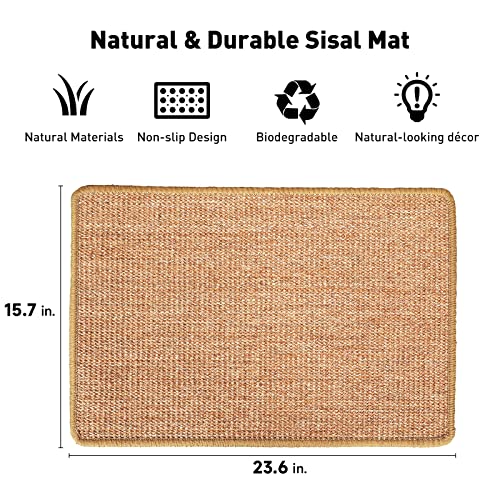 FUKUMARU Cat Scratcher Mat, 23.6 X 15.7 Inch Natural Sisal Cat Scratch Mats, Horizontal Cat Floor Scratching Pad Rug with Sticky Tapes, Protect Couch and Carpets - color: Brown-23.6 x 15.7 Inch