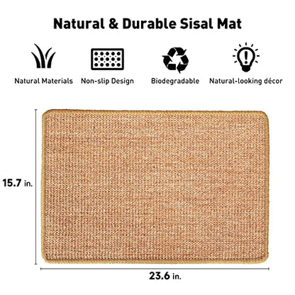 FUKUMARU Cat Scratcher Mat, 23.6 X 15.7 Inch Natural Sisal Cat Scratch Mats, Horizontal Cat Floor Scratching Pad Rug with Sticky Tapes, Protect Couch and Carpets - color: Brown-23.6 x 15.7 Inch