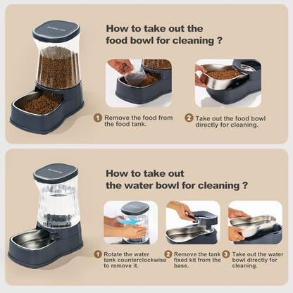 Gardner Pet Automatic Dog Water Dispenser Gravity Stainless Steel Waterer & Food Feeder Set, 100% BPA Free Large Capacity Feeding Bowls for Medium & Large-Sized Dogs Cats Other Pets -(1 Gallon x2) - color: Dark Grey-Sets, size: 1 Gallon (Water & food disp