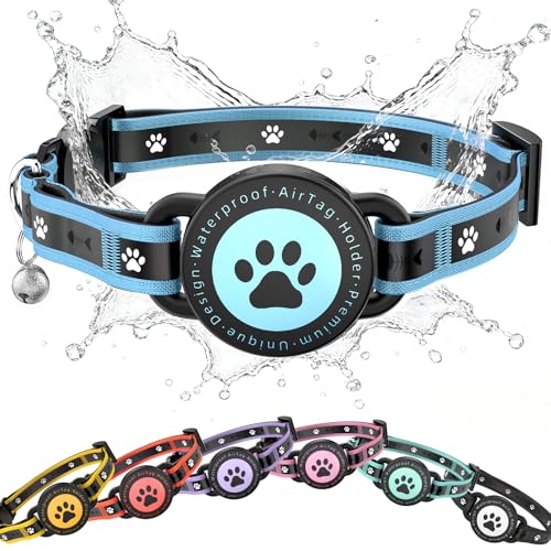 Airtag Cat Collar Breakaway, Reflective Cat Collar with AirTag Holder and Bell, Compatible with Apple Air Tag, Comfortable Padding, Adjustable, Durable (Blue, S) - color: Blue, size: S(9.3"-13")