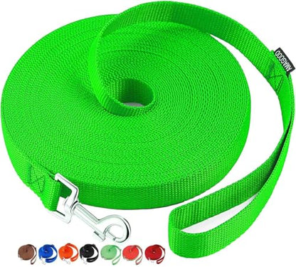 AMAGOOD Dog/Puppy Obedience Recall Training Agility Lead-15 ft 20 ft 30 ft 50 ft Long Leash-for Dog Training,Tie Out,Play,Safety,Camping (30Feet x 1Inch,Green) - color: Green, size: 1" x 30ft