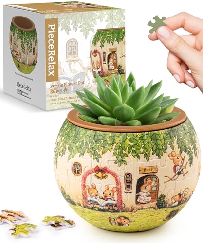 PieceRelax 3D Puzzle Planter - SMART - Happy Reading - Danish Folklore Style, for Mom, Home Decor Flower Pots for Indoor Cactus, Succulents Pots [K1102] - color: Smart - Happy Reading