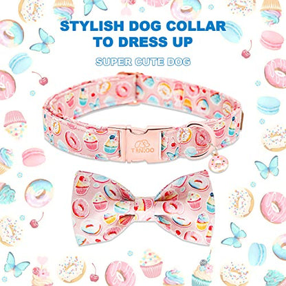 Tunkoo Pink Dog Collar with Bow Tie Cute Cake - Durable, Adjustable, and Stylish Pet Collar Available in Small Medium Large M - color: Cake Collar, size: Medium