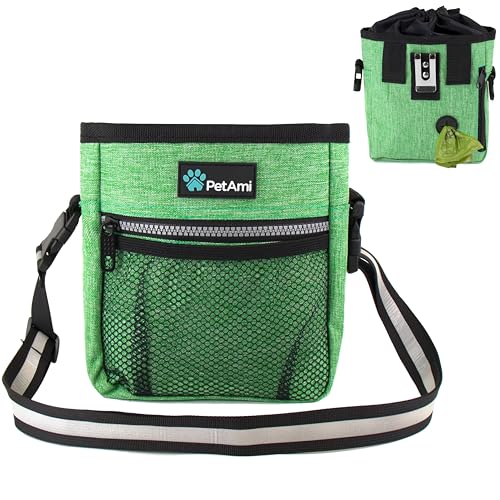 PetAmi Dog Treat Pouch, Pet Treat Pouch for Training, Dog Walking Bag Holder for Kibbles, Pet Food Toy, Dog Trainer Essentials Supplies, Poop Bag Dispenser, 3 Ways to Wear (Green) - color: Heather Green