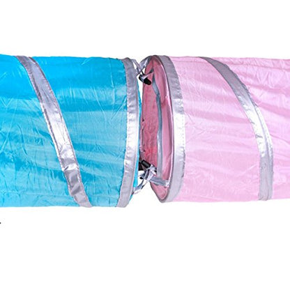 2 Way Cat Tunnel Pet Play Tube - Collapsible Tunnel for Small Pet/Cat/Kitty/Doggy/Rabbit (Blue)