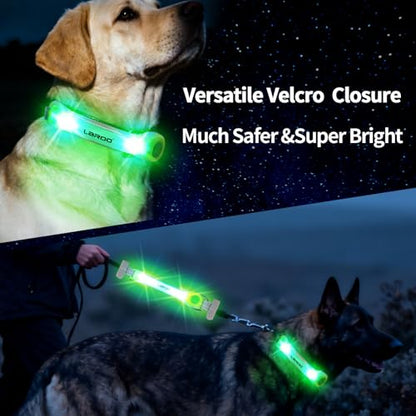 LaRoo LED Dog Collar Light, High Visibility Pet Safety Night Light with Hook & Loop, Waterproof Glow LED Strip for Dog Collar Leash Harness, Perfect for Night Walking Running, Camping, Outdoor, Green - color: Green