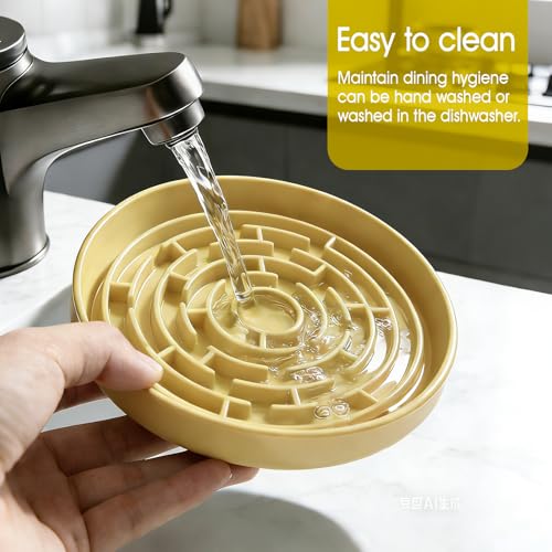 Silicone Slow Feeder Dog Bowls, with Non-Slip Suction Cups, Anti-Choking, Puppy Puzzle Bowl, Slows Down Eating Speed, Relieves Anxiety, Suitable for S&M Sized Dogs and Cats(Yellow - color: Yellow