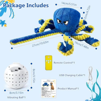 Interactive Dog Toys Octopus, Moving Dog Toy to Keep Them Busy, Durable Automatic Jumping Dog Toy Bouncing Dogs Toy Squeaky Moving Tug of War Doggie Toy for Small Medium Large Dogs (Blue)