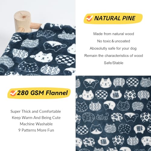 Cat and Dog Hammock Bed for Small Dogs, Brethable Wooden Cat Pet Rabbit Elevated Bed Cots Furniture for All Seasons Fleece Navy Blue - color: Navy Blue