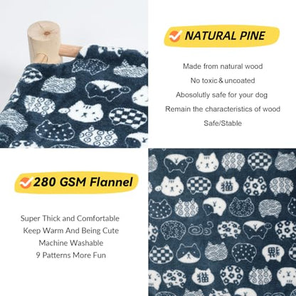 Cat and Dog Hammock Bed for Small Dogs, Brethable Wooden Cat Pet Rabbit Elevated Bed Cots Furniture for All Seasons Fleece Navy Blue - color: Navy Blue