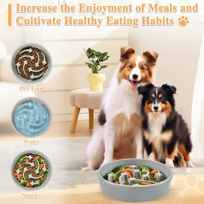 Ceramic Slow Feeder Dog Bowls, 2 Cups Dog Food Dish for Medium and Large Breed, Puzzle Dog Food Bowl for Fast Eater, 28OZ, 8.15 inch(Grey) - color: Grey-L