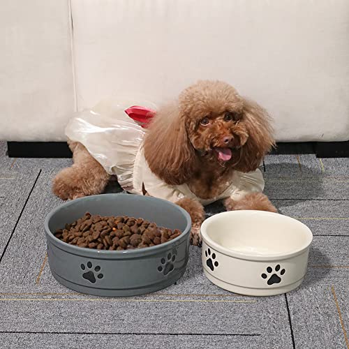 Sweejar Ceramic Dog Bowls with Paw Pattern, Dog Food Dish for Medium Dogs, Porcelain Pet Bowl for Water 35 Fl Oz (Gray) - color: Gray, style: Paw Pattern,6.8"x 2.9"(35 Fl Oz)