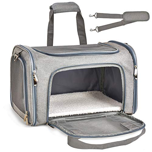 Henkelion Cat Carriers Dog Carrier Pet Carrier For Small / Medium Cats Dogs Puppies (Up To 15lbs), TSA Airline Approved Small Dog Carrier Soft Sided, Collapsible Waterproof Travel Puppy Carrier - Grey - color: Grey, size: 17.0"L x 11.0"W x 11.0"H