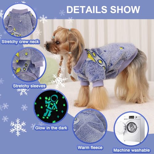 Small Dog Sweater Night Glow Fleece Dog Clothes for Small Dogs Girl Boy, Warm Pullover Doggy Sweatshirt, Winter Pet Coat Jacket Cat Costume, Puppy Outfit Female Male, Blue, XXS - color: Night Glow Blue, size: XX-Small (Chest 11in )