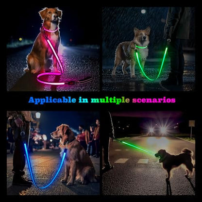 4 Ft LED Dog Leash, Light Up & Lighted Dog Leash, 7 Lighting Modes, Glow in The Dark, Reflective, Double-Sided Light, Rechargeable with Padded Handle for Night Walking Safety, Small to Large Pets