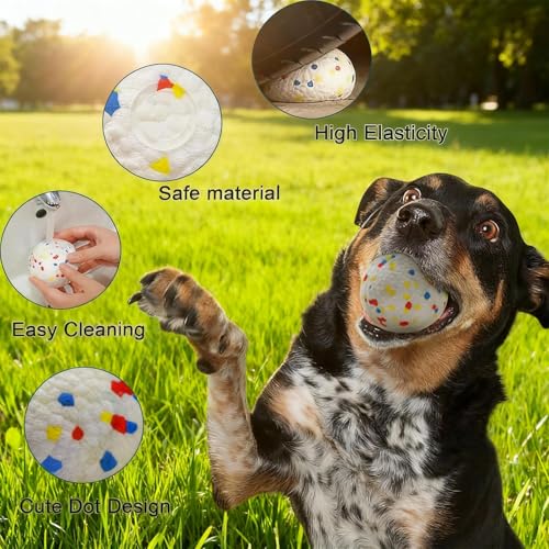 Indestructible Dog Ball, Durable Dog Balls for Aggressive Chewers, 2.4" Durable Teething Chew Toys, Interactive Fetch Ball for Medium/Small Dogs(4-Pack-White) - color: White