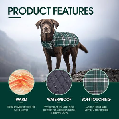 Kuoser Warm Dog Coat, Waterproof Dog Coats for X-Small Dogs, Adjustable Durable Doggie Winter Jacket Reversible Cozy Puppy Cold Weather Apparel from Small to Large Breed, Green XS - color: Green, size: X-Small (Pack of 1)