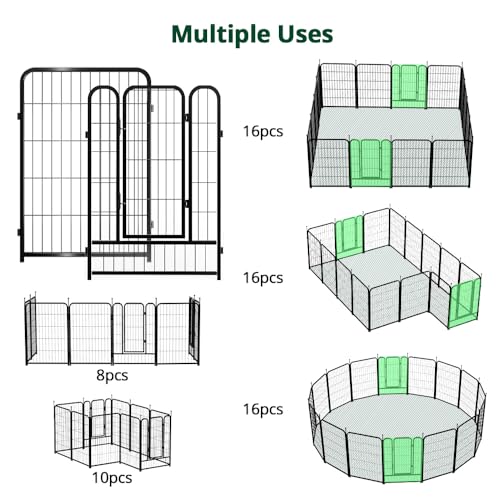 PawGiant Dog Fence Playpen 24”/32”/40” Indoor Outdoor for Small/Medium/Large Dogs, Metal Pet Puppy Cat Exercise Fencing Gate Crate Cage Outside RV, Camping, Yard, Garden (16 Panel, 27" W x 40" H) - style: 16 Panel
