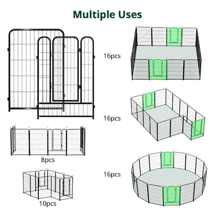 PawGiant Dog Fence Playpen 24”/32”/40” Indoor Outdoor for Small/Medium/Large Dogs, Metal Pet Puppy Cat Exercise Fencing Gate Crate Cage Outside RV, Camping, Yard, Garden (16 Panel, 27" W x 40" H) - style: 16 Panel