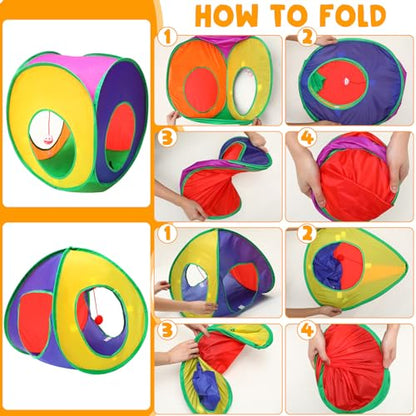 21 Pcs Cat Tunnels for Indoor Set, 3 In1 Collapsible Cat Tunnel Toy with Cube Tent Toys Combo and 20 Pcs Interactive Kitty Toys Feather Toy Fluffy Mouse Crinkle Balls for Kitten Puppy