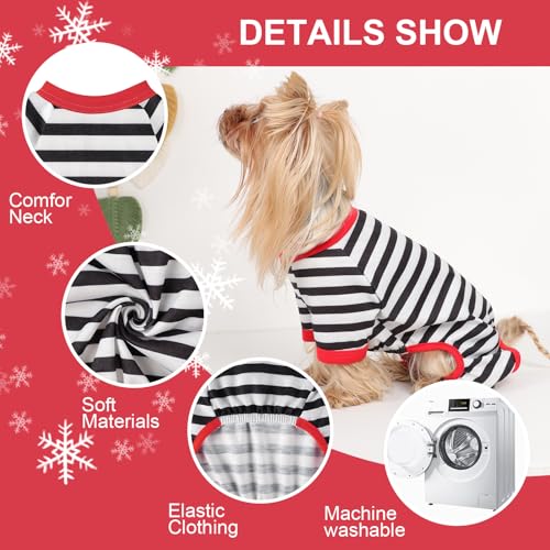 Dog Pajamas Pjs Stretchable Strip Dog Jumpsuit 4 Legs Pjs for Summer Dog Clothes Puppy Onesies Doggie Outfit (Black, X-Small (Chest 11in)) - color: Black, size: X-Small (Chest 11in )