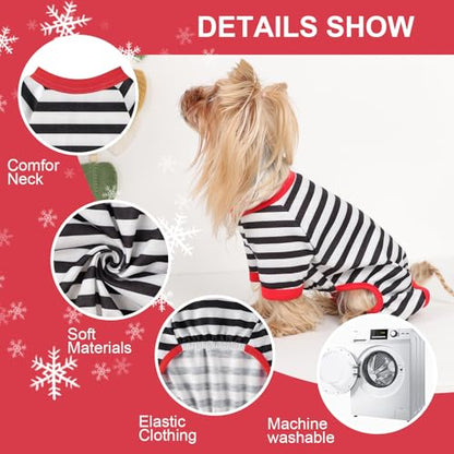 Dog Pajamas Pjs Stretchable Strip Dog Jumpsuit 4 Legs Pjs for Summer Dog Clothes Puppy Onesies Doggie Outfit (Black, X-Small (Chest 11in)) - color: Black, size: X-Small (Chest 11in )