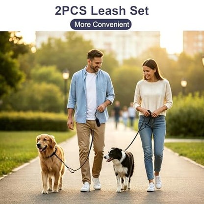 2 Pack Dual Handle Dog Leash, 6ft x 1in Heavy Duty Reflective Nylon Leash with Padded Grip, Traffic Handle, D-Ring, Tangle-Free Dog Lead for Small, Medium & Large Dogs, Safe Night Walks (Black+Black) - color: 2PCS-Black+Black