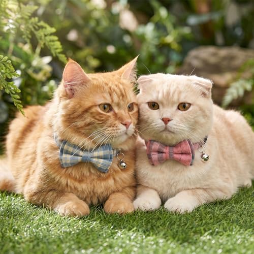 6 Pcs Cat Collar Breakaway with Bow Tie and Bell Kitten Collars Removable Bowtie Plaid Cat Collar for Cats Kittens Puppy (Cute) - style: Cute