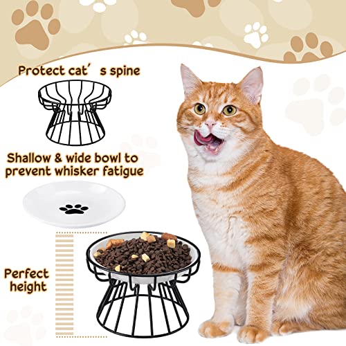 Roshtia 4 Sets Elevated Cat Bowls Ceramic Raised Cat Food Bowls with Metal Stand Dishwasher Safe Dishes Non Slip Elevated Food Plate(Black,Paw) - color: Black