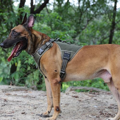ICEFANG GN8 Tactical Dog Harness with 4X Metal Buckles for Large Sized Dogs,Reflective in Training Walking K9 Dog Vest,No-Pull Front Leash Clip,Adjustable Pet Harness (Green, Large (Pack of 1)) - color: Green, size: Large (Pack of 1)