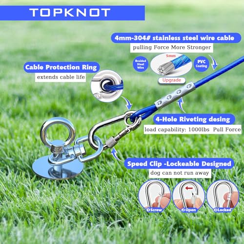 TOPKNOT Dog Tie Out Cable and Stake,20FT Heavy Duty Cable,360°Swivel Dog Run- No Tangle,Runner for Yard - Up to 200LBS,Chain for Yard Ideal for Outdoor Camping - size: dog stake+20ft/200lbs
