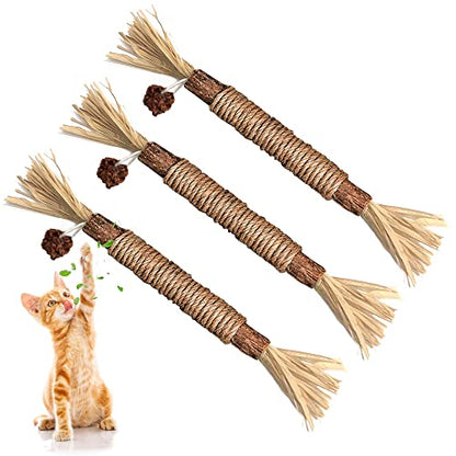 GBSYU 3 Pack Silvervine Cat Toy, Silvervines Sticks Cat Toys for Indoor Cats, Cat & Kitten Chew Toys for Aggressive Chewers, Cat Dental Toy for Kitten Teeth Cleaning, Matatabi Silvervine for Cats - size: 3PCS