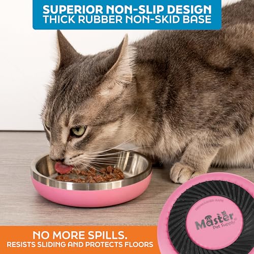 Master Pet Supply Stainless Steel Cat Bowls - 9 oz Heavy Duty - Hyper Pink, Double Wall Extra-Thick Insulated, Non-Slip Pet Water Bowl for Cats & Pets, Anti Rust Metal, Dishwasher Safe - color: Hyper Pink