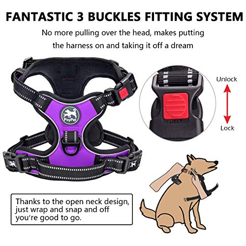 PoyPet No Pull Dog Harness, No Choke Front Lead Dog Reflective Harness, Adjustable Soft Padded Pet Vest with Easy Control Handle for Small to Large Dogs(Purple,XS) - color: Purple, size: XS