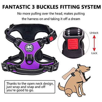 PoyPet No Pull Dog Harness, No Choke Front Lead Dog Reflective Harness, Adjustable Soft Padded Pet Vest with Easy Control Handle for Small to Large Dogs(Purple,XS) - color: Purple, size: XS