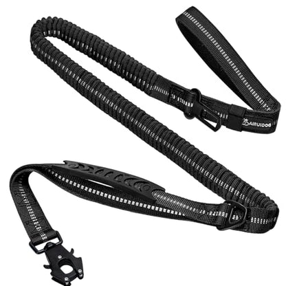 Heavy Duty Tactical Dog Leash, 4-6FT Shock Absorbing Bungee Lead with 2 Padded Handles, Metal Carabiner & Seatbelt Clip, Reflective No-Pull Leash for Medium/Large Dogs Black - color: Black