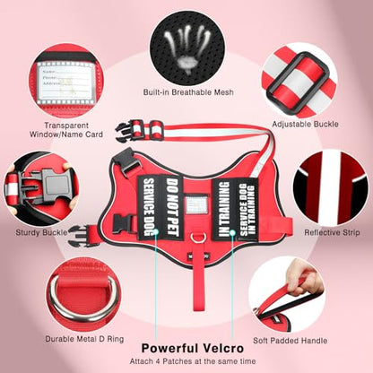 Service Dog Vest Harness and Leash Set+10 Patches,No Pull&Adjustable Reflective Dog Harness with Soft Padded Handle for Training/Everyday,Fit Small/Medium/Large/Extra-Large Dogs(Red XL) - color: Red, size: Extra-large