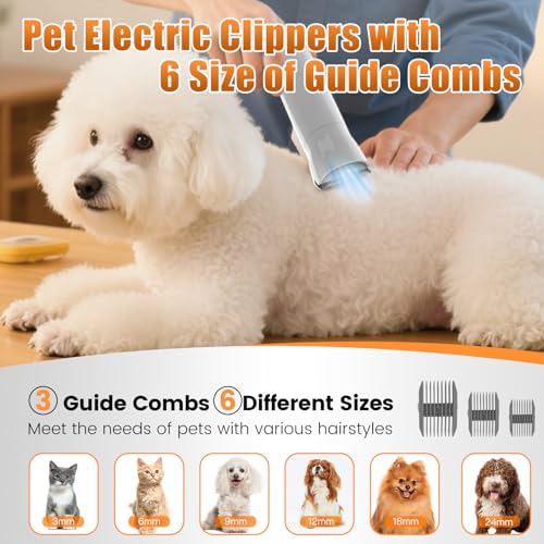 AIRROBO Dog Grooming Vacuum and Kit with Clipper Nail Trimmer Grinder, 12000Pa Pet Vacuum for Shedding Grooming, 2L Large Capacity Dog Hair Vacuum with 8 Pet Grooming Tools, PG100 Plus - color: Light Gray-8-in-1