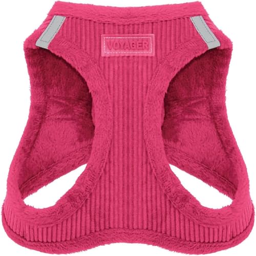 Best Pet Supplies - All Weather Plush, Reflective, No Pull Harness for Small, Medium Dogs, Cats - Secure with Hook & Loop Fastener, Buckle, Double D-Rings - Fuchsia Corduroy, L - color: Fuchsia Corduroy, size: L