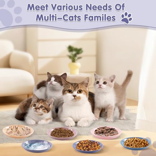 6 Pack Cat Food Bowl, Ceramic Cat Bowls, Anti Whisker Fatigue Cats Bowl Set,5.5 Inches Shallow Wide Kitten Plates for Food and Water (CaiSe-A) - color: CaiSe-A