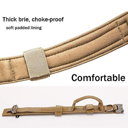 Tactical Dog Collar and Leash Set Adjustable Military Nylon Dog Collar with Control Handle and Heavy Duty Metal Buckle for Large Dogs （Brown S - color: Brown SET(collar+leash), size: Small (Pack of 1)