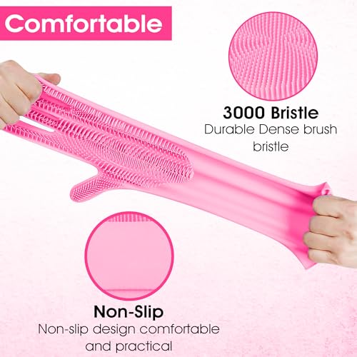 Pet Grooming Gloves, High-Density Silicone Gloves with Enhanced Five Finger Design for Bathing and Massaging Dogs and Cats (Pink) - color: Pink
