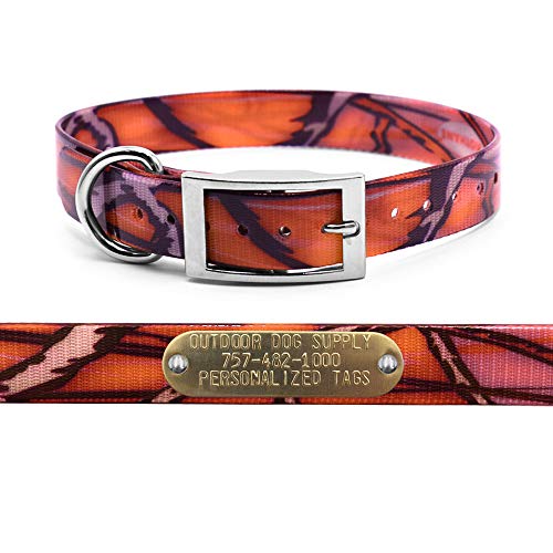 Outdoor Dog Supply 1" Orange Camo D-Ring Dog Collar with Custom 3/4" Brass Nameplate | Durable, Odor-Resistant, Adjustable for Medium & Large Dogs, USA-Made (21") - color: Orange Camo, size: 21" Long