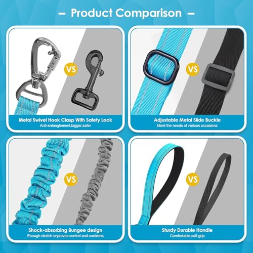 AUBELL Tactical Dog Leash Heavy Duty,4-6ft Reflective Strong No Pull Bungee Leash for Medium Large Dogs with Comfortable Padded Double Handle,Car Seat Belt,360 Degree Rotating Carabiner,Blue - color: M/L-Blue(4-6FT)