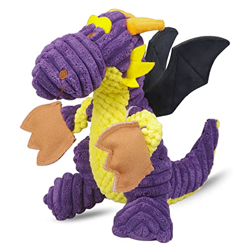 GOOLA Purple Dragon Dog Toy, Plush Squeaky Toy for Large Breeds, Interactive Fun with 5 Squeakers, Chew Toys for Puppies & Adult Dogs - color: Purple,Yellow,Black