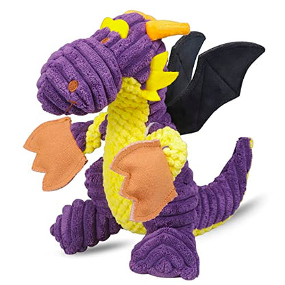 GOOLA Purple Dragon Dog Toy, Plush Squeaky Toy for Large Breeds, Interactive Fun with 5 Squeakers, Chew Toys for Puppies & Adult Dogs - color: Purple,Yellow,Black