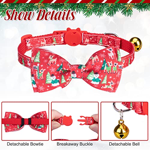Christmas Breakaway Cat Collar with Removable Bow Tie and Bell, Cute Xmas Patterns, 3 Pack Safety Buckle Kitten Collars, Adjustable Pet Collar - color: Style B - Christmas