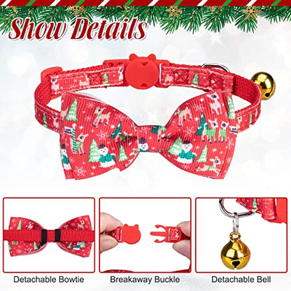 Christmas Breakaway Cat Collar with Removable Bow Tie and Bell, Cute Xmas Patterns, 3 Pack Safety Buckle Kitten Collars, Adjustable Pet Collar - color: Style B - Christmas