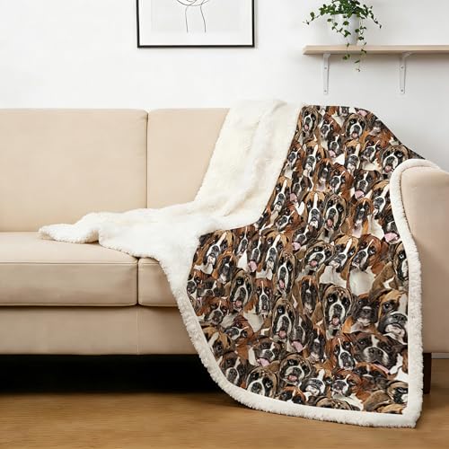 BlessLiving Boxer Dog Blanket Super Soft Cozy Reversible Fluffy Sherpa Throw Blanket for Kids Girls Adults Cute Pet Fleece Blankets White Boxer Dog Prints Mom Gifts Blankets (50 x 60 Inches) - color: Boxer Dog, size: Throw, 50 x 60 Inches