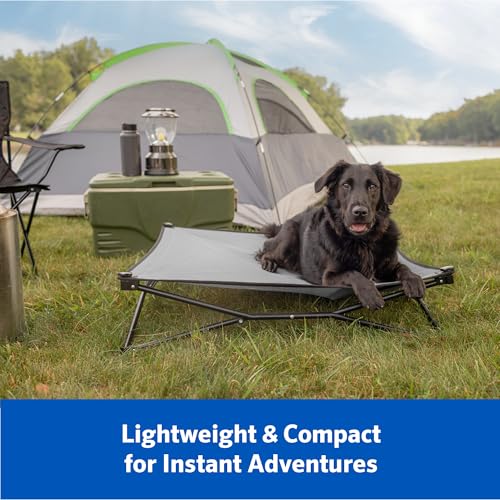Coolaroo On-The-Go Elevated Dog Bed Kit – Portable & Cooling Travel Cot with HeatShield Fabric for Large Dogs, Lightweight & Compact, Includes Matching Carry Bag & Pacific Blue Bonus Cover, Large - color: Pacific Crest Blue, style: Large